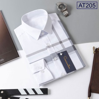 Áo Sơ Mi Nam Công Sở ANTON Somianton Trắng Họa Tiết Dài Tay Slimfit Kẻ Sọc Cotton - XAT205