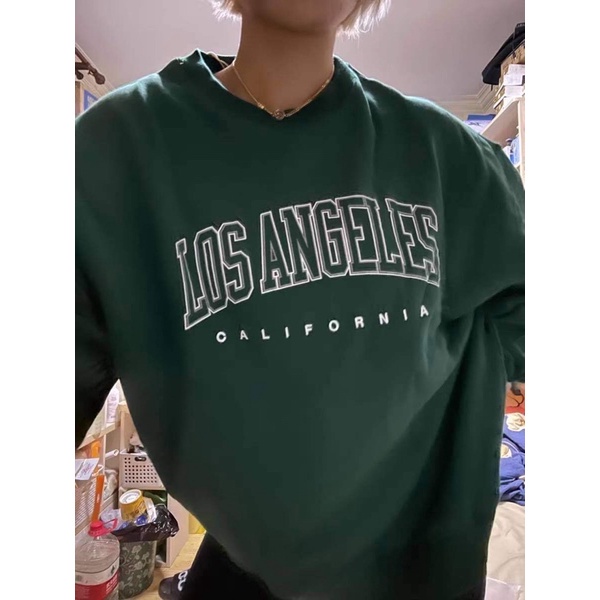 Áo nỉ bông sweater form rộng tay dài nam nữ cổ tròn mặc đôi hàn quốc 2 màu trắng xanh LOS ANGLES Unisex Ulzzang | BigBuy360 - bigbuy360.vn