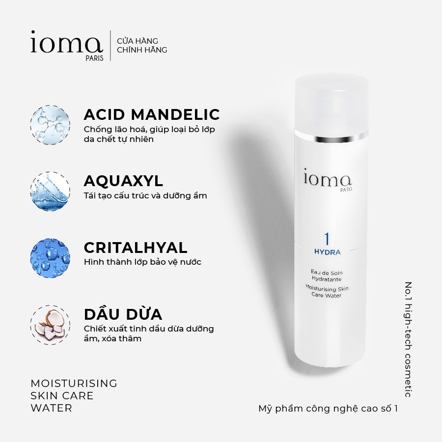 Nước cân bằng độ ẩm và bảo vệ da Ioma Paris Moisturising Skin Care Water - 200ml