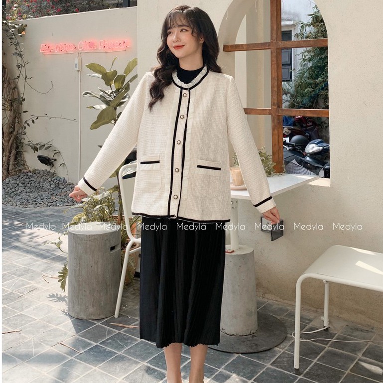 Áo khoác dạ tweed cao cấp - Áo Khoác Nữ Cardigan dáng ngắn hàng cao cấp thiết kế Medyla - ADK008