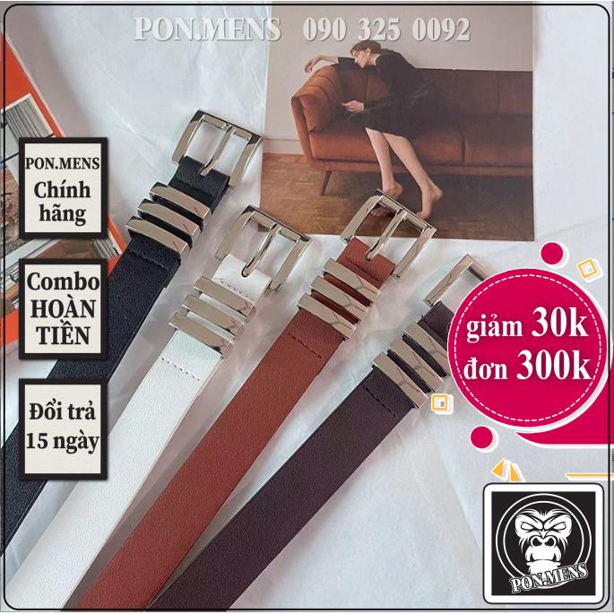 Thắt lưng da, Dây nịt đục lỗ nam nữ trẻ trung màu đen trắng trang trí dây chain pon.mens hà nội hcm