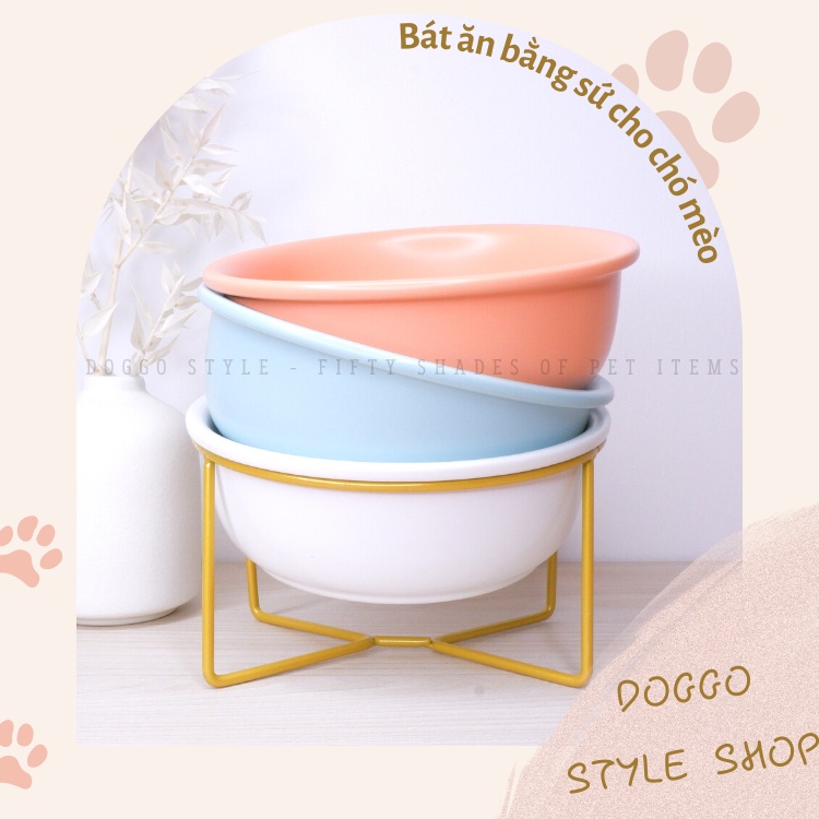 Bát Ăn Chống Gù Cho Chó Mèo DOGGOSTYLE Chất Liệu Sứ Cao Cấp Kèm Khung Sắt Nhám Vàng Trọng Lượng 400g 850g