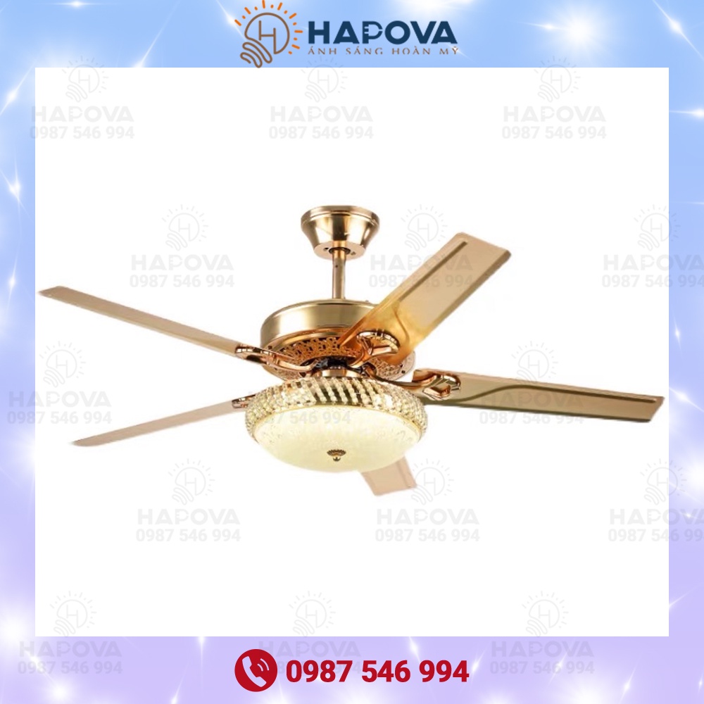 Quạt trần đèn, quạt có đèn trang trí phòng khách 5 cánh sắt HAPOVA MOGA 8070 + Tặng kèm khiển