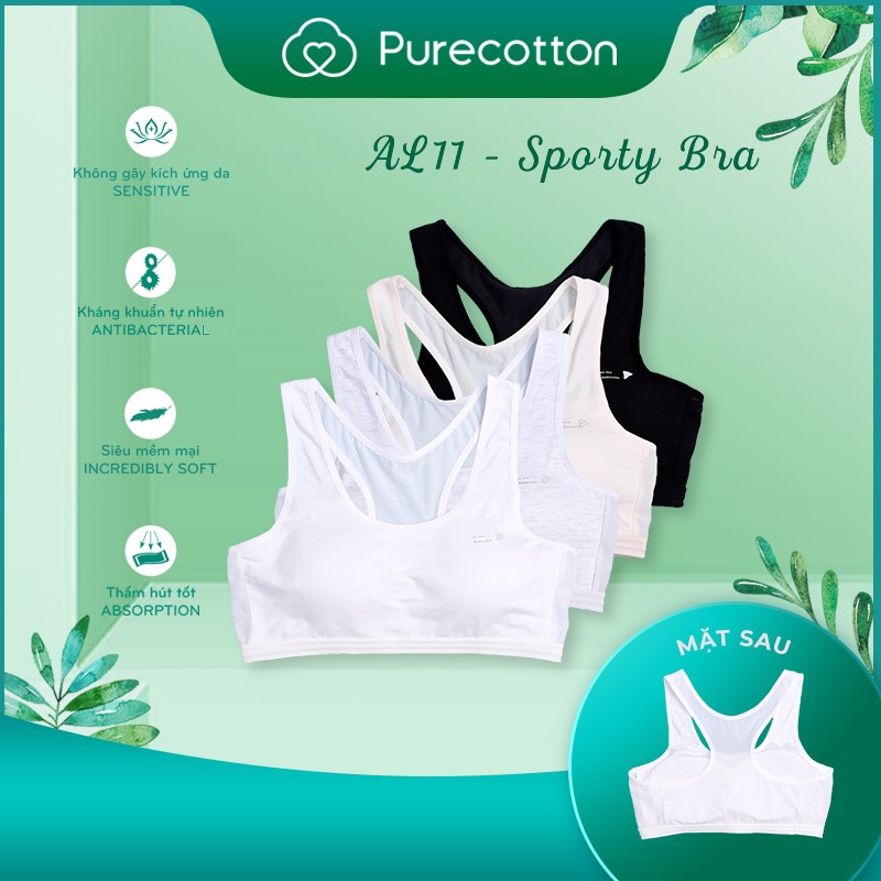 COMBO đủ màu Áo lá học sinh Pure Cotton - Áo lót bé gái mới lớn kiểu dáng chui đầu có đệm