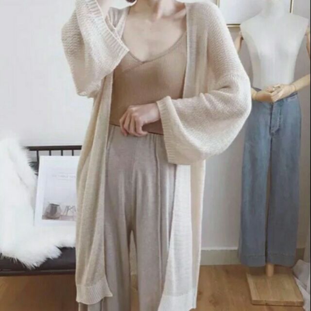 Áo khoác len cardigan mỏng dáng dài form rộng (MÀU NUDE)