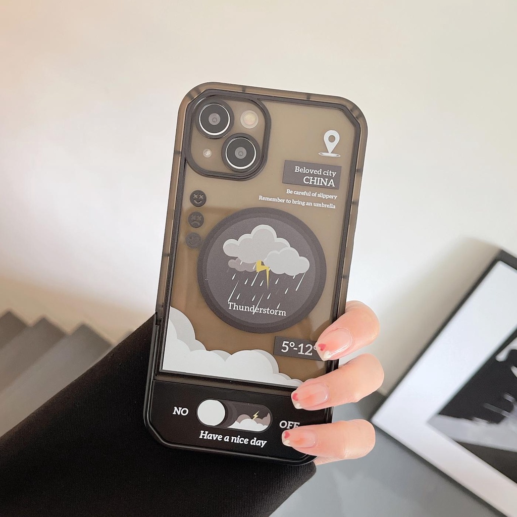 Ốp Điện Thoại Tpu Dẻo Họa Tiết Thời Tiết Độc Đáo Kèm Giá Đỡ Tàng Hình Cho iphone 13 12 11 pro xs max xr 7 / 8plus