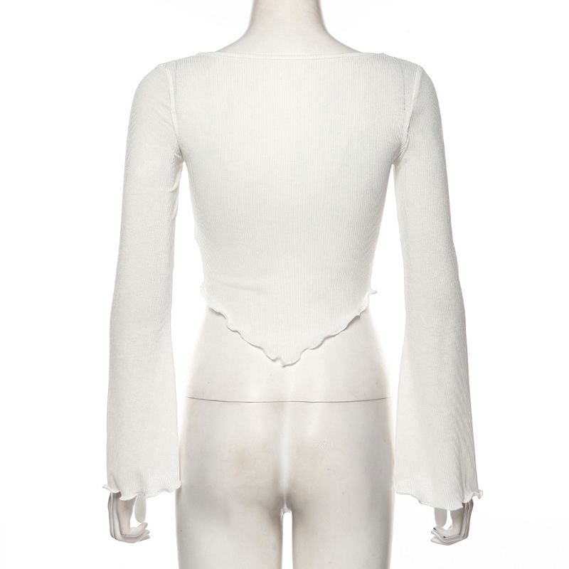 DUNEA Áo thun ngắn tay lửng vân kim cương cổ vuông phong cách gợi cảm cho nữ