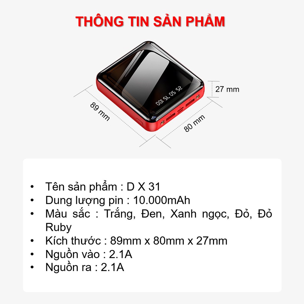 Sạc Dự Phòng 20000mAh mini cao cấp giá rẻ kèm dây sạc nhanh nhỏ gọn ChiChi PDP06