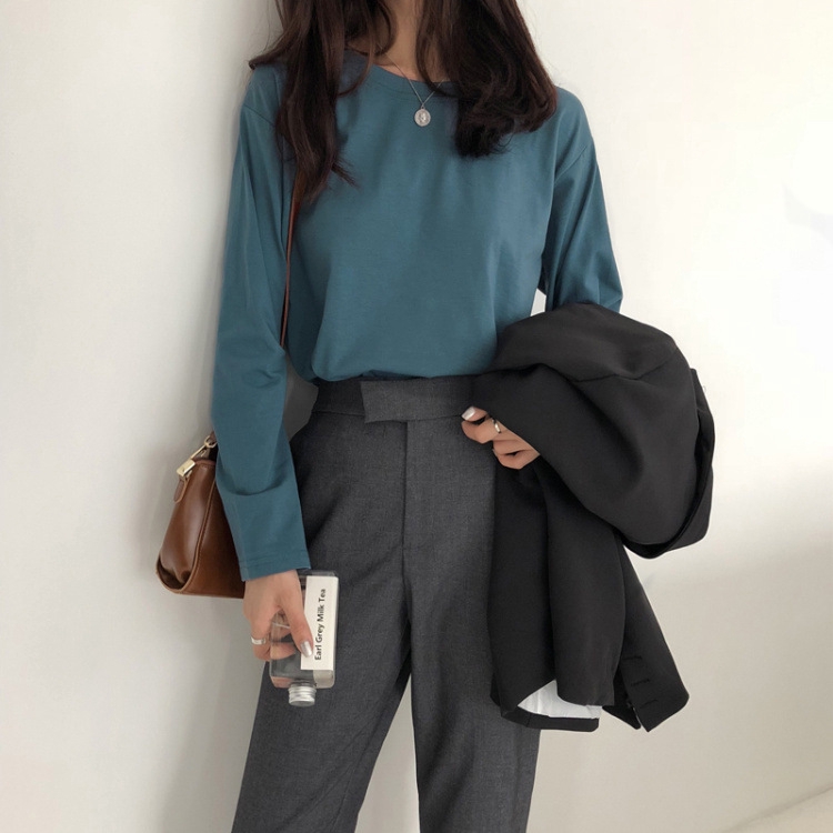women tshirt long sleeve oversized loose casual BF Basic bottom shirt | BigBuy360 - bigbuy360.vn