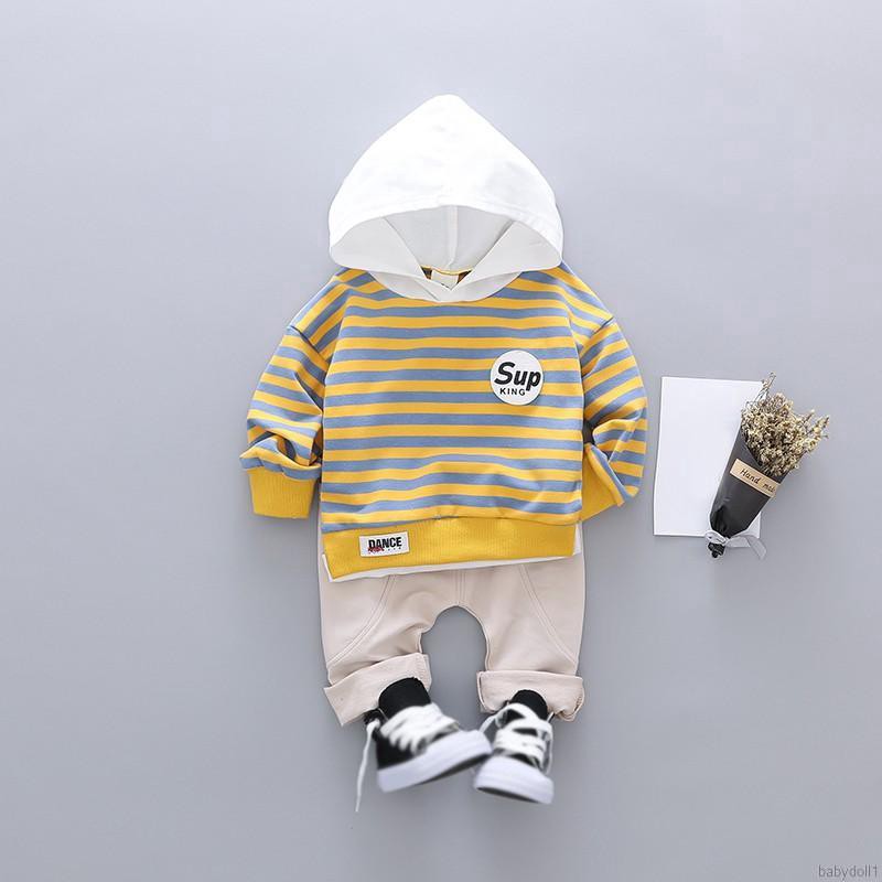 Set áo Hoodies sọc ngang + quần dài cho bé trai