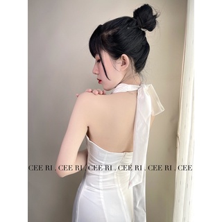 ( ẢNH THẬT - MẪU ĐỘC QUYỀN CEERI ) Váy lụa trắng cổ yếm