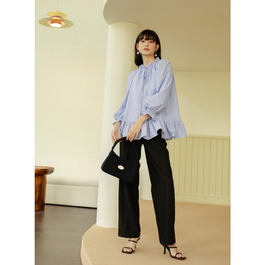 SKIN by NUDIEYE - Áo sơ mi cổ rút dây Sam Striped Top