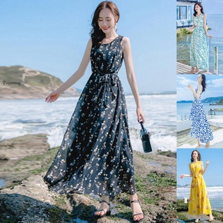 Đầm Maxi Chiffon Họa Tiết Hoa Phong Cách Boho