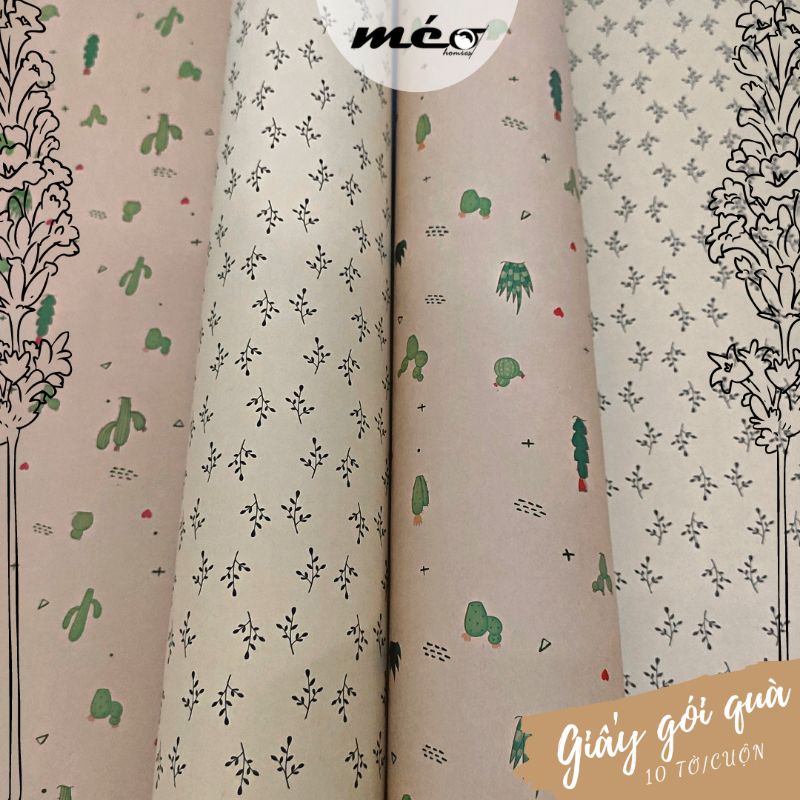 Cuộn 10 tờ GIẤY GÓI QUÀ (50x70cm) hoạ tiết HOA LÁ Vintage chất liệu giấy Kraft dày dặn