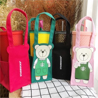 Túi đựng nước Starbucks, đủ màu đủ phiên bản , chất liệu Canvas in hình gấu - Lamaisonde1991