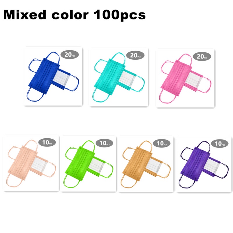 Set 50/100 khẩu trang bằng vải không dệt dành cho người lớn nhiều màu tùy chọn