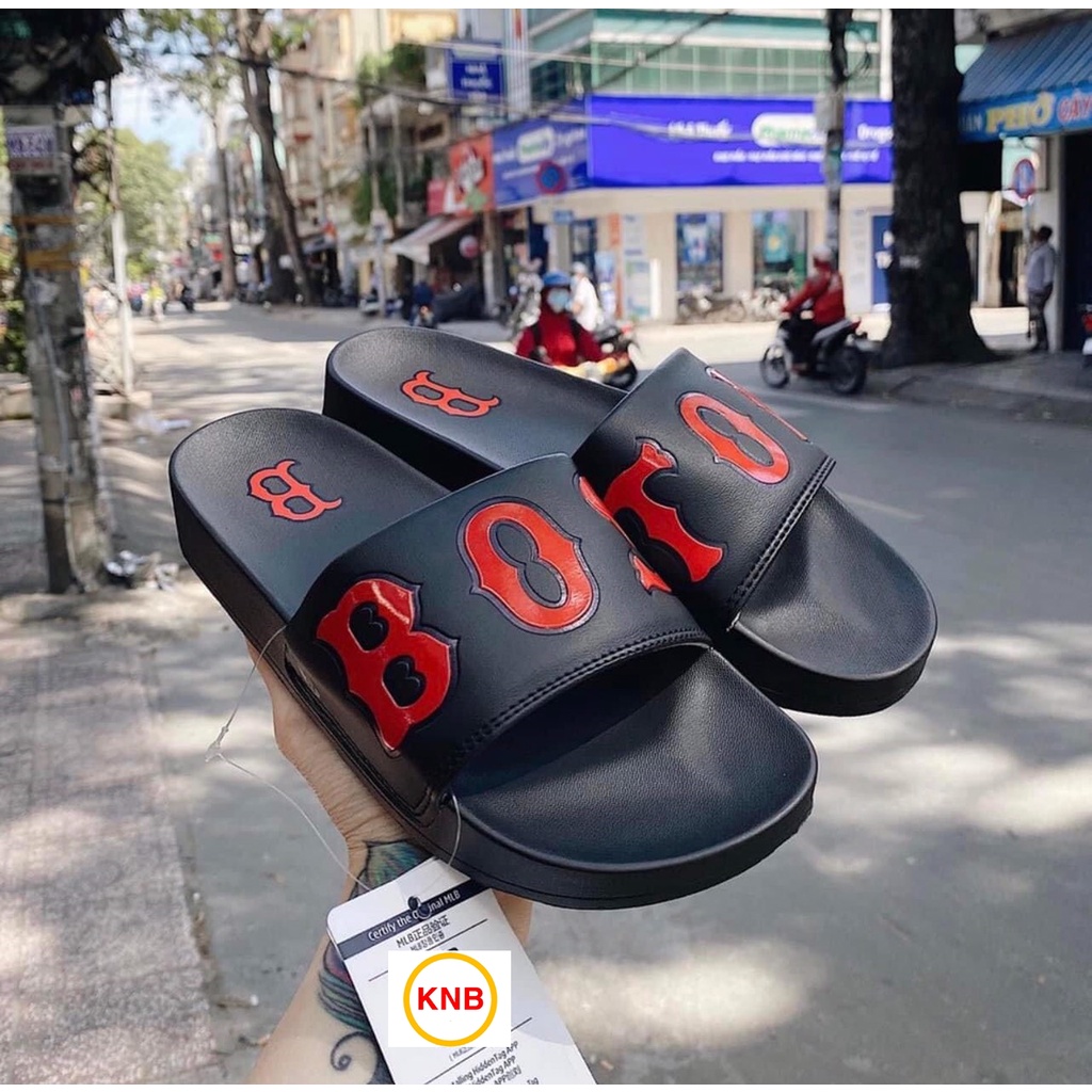 Dép unisex 𝐌𝐋𝐁 𝐁𝐎𝐒𝐓𝐎𝐍 ❤️FREESHIP + Hộp❤️ dép quai ngang nam nữ,dép mlb quai ngang thể thao nam nữ thêu chữ BOSTON,đen