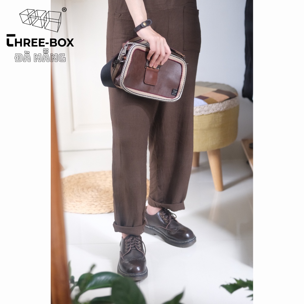 [Three box] Túi đeo chéo da túi cầm tay clutch cao cấp thời trang Unisex chính hãng