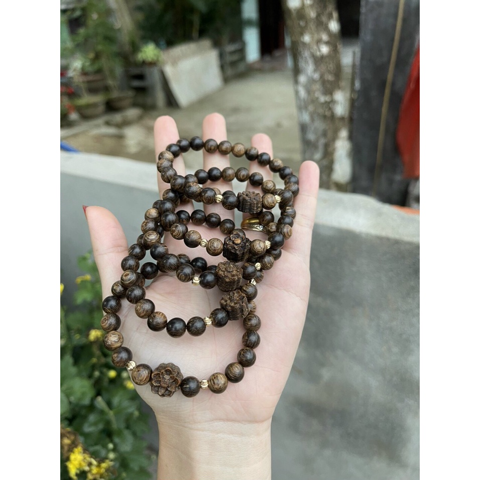 Vòng Tay Trầm  Tương phong thủy - Trầm hương sánh chìm  -Vòng Mix Hoa Sen