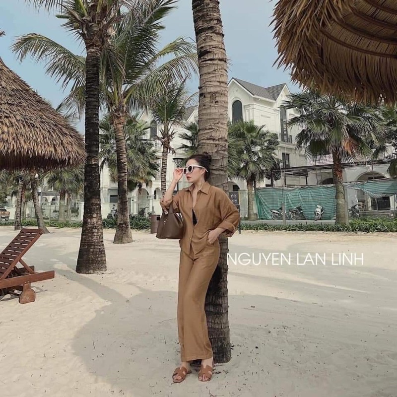 Set sơ mi trắng vải đũi linen mát nhẹ, co giản chất cực đẹp