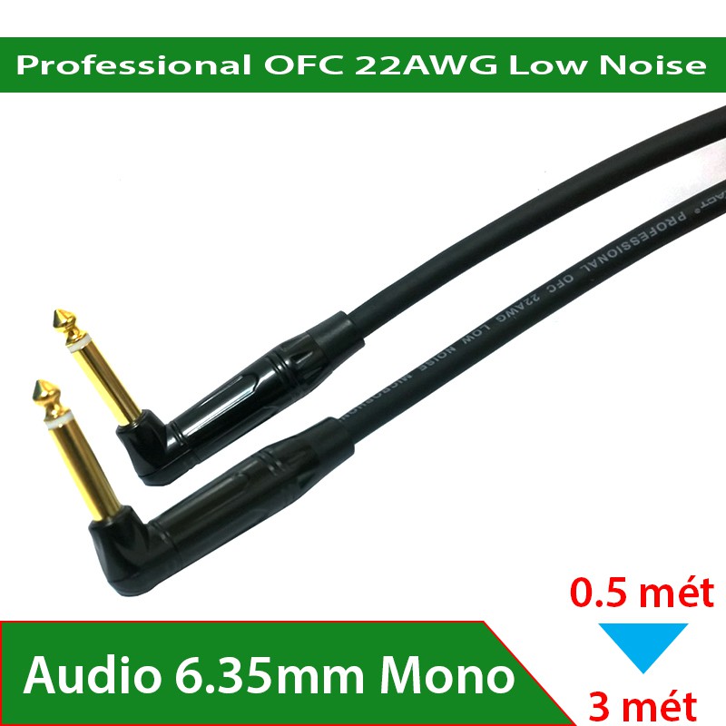 Dây audio 2 đầu 6.5 ly mono cong bẻ góc OFC 22AWG Srexact Rrofessional low noise TH167 Taiwan DIY 0.5 mét - 3 mét