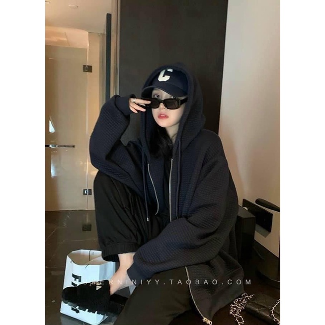Áo Khoác Zip Nỉ Xốp - Hoodie trơn nữ mùa đông dài tay dáng rộng có mũ, họa tiết trẻ trung, năng động Ulzzang
