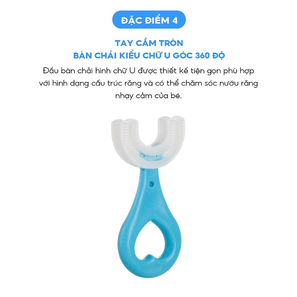 Bàn chải đánh răng chữ U Midkid cho bé từ 2 tuổi - xoay 180 độ, massage răng, chất liệu mềm mại, an toàn