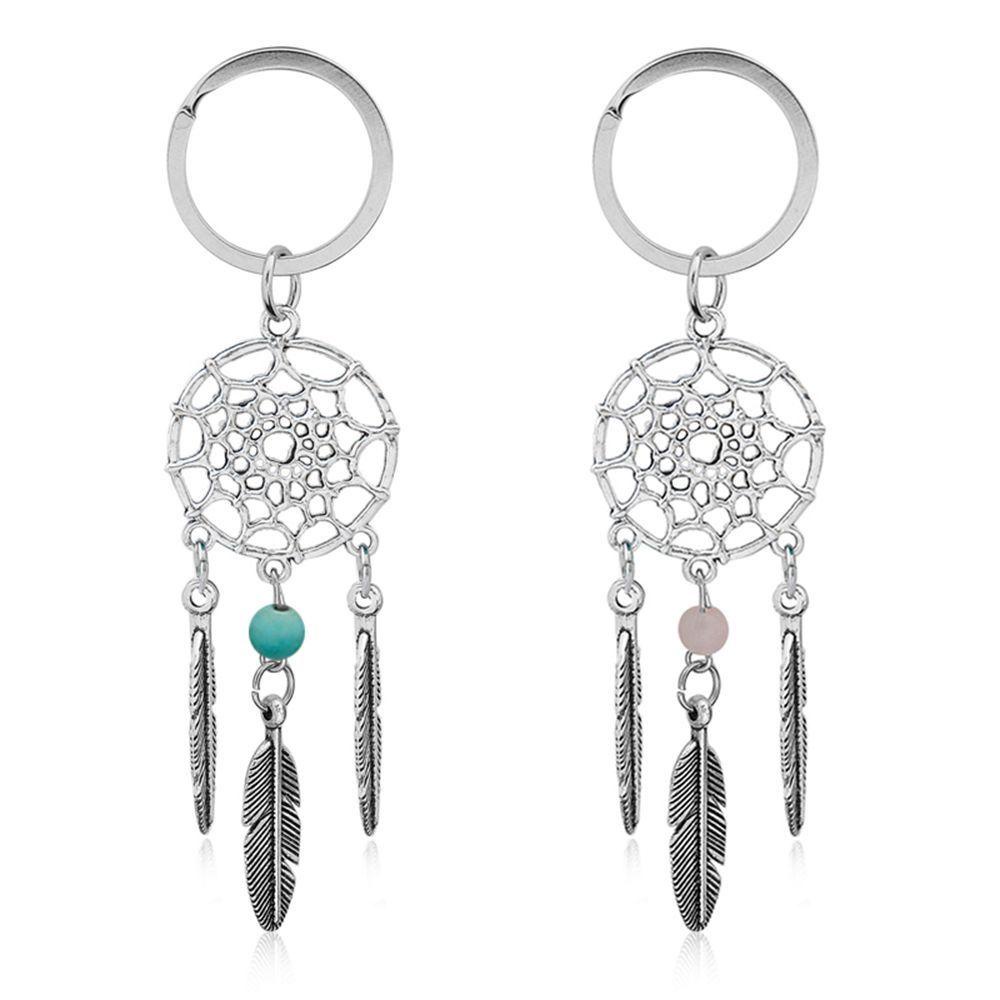 LANFY Móc Khóa Dreamcatcher Phối Lông Vũ Màu Hồng / Xanh Lá Thời Trang Vintage