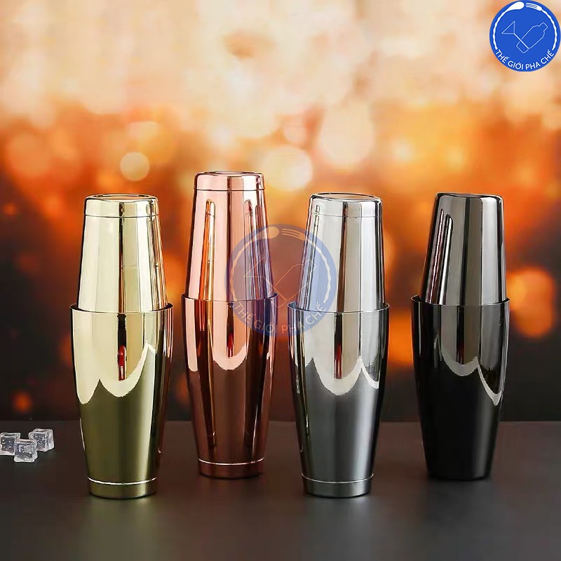 Bình Lắc Shaker Inox 2 Đáy Màu Lì/  Boston Shaker Inox 2 Đáy Sần