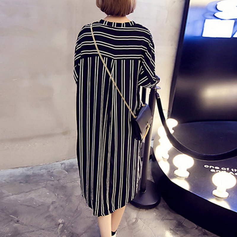 Đầm sơ mi form suông rộng họa tiết kẻ sọc thời trang cho nữ | BigBuy360 - bigbuy360.vn