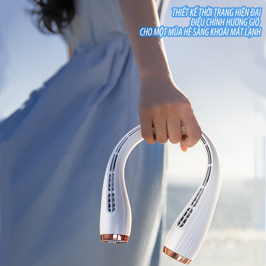 Quạt đeo cổ gió mát điều hòa nhiệt độ tích điện mini pin 6000/8000mAh 15- 24 giờ sử dụng sạc USB tập gym chơi thể thao