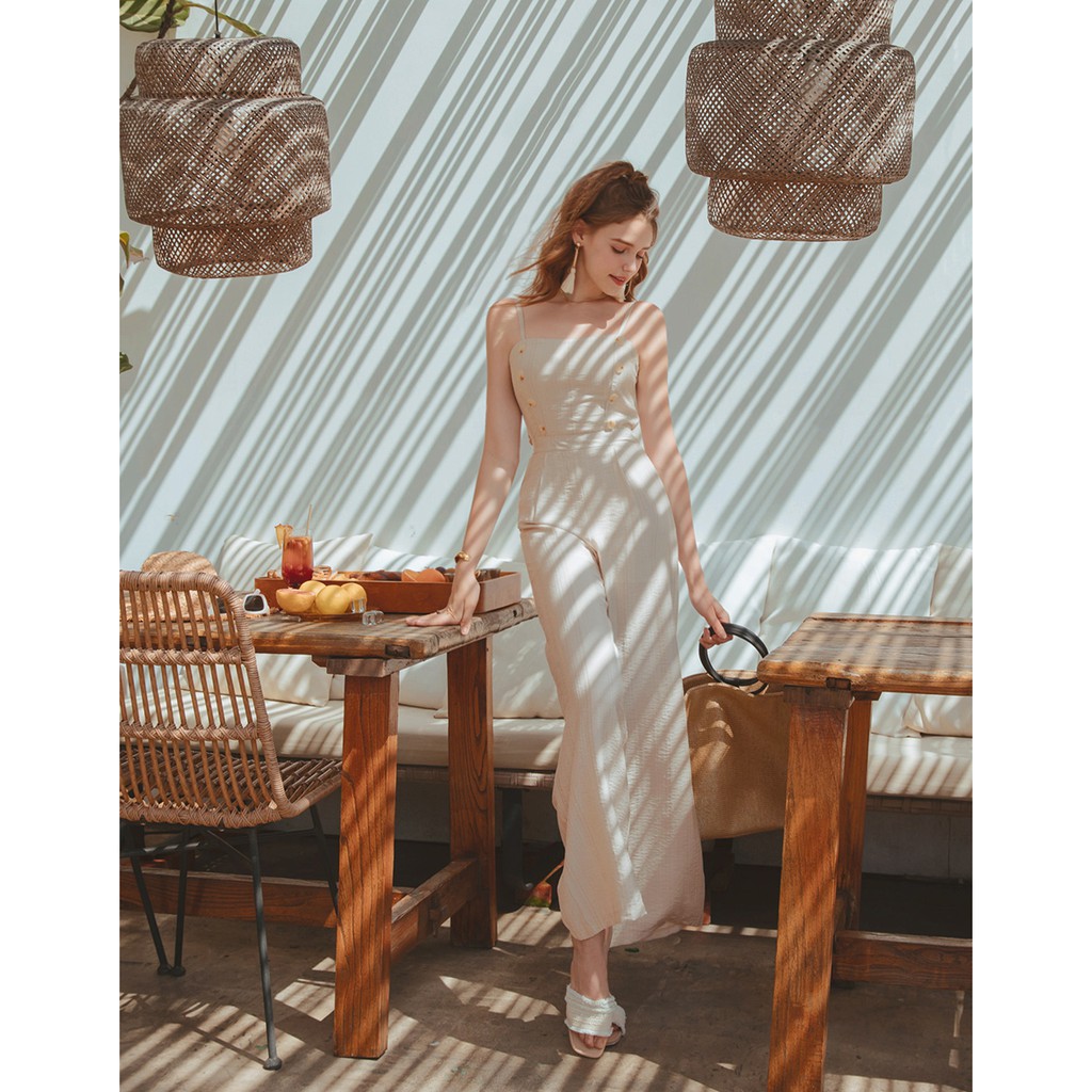 Jumpsuit ống rộng 2 dây thắt nơ sau nữ Air Space 2120128013