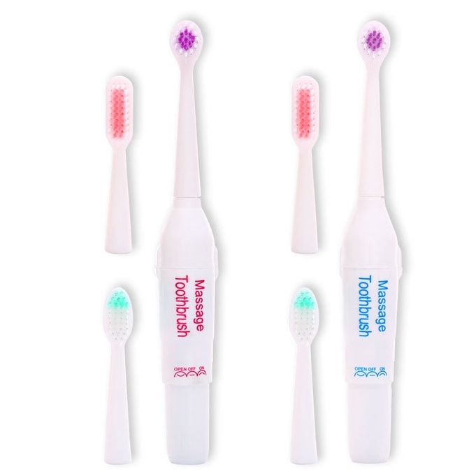 BÀN CHẢI ĐÁNH RĂNG MASSAGE TOOTHBRUSH SIÊU MỀM DÙNG PIN CHẠY TỰ ĐỘNG GỒM 3 ĐẦU THAY THẾ TIỆN LỢI