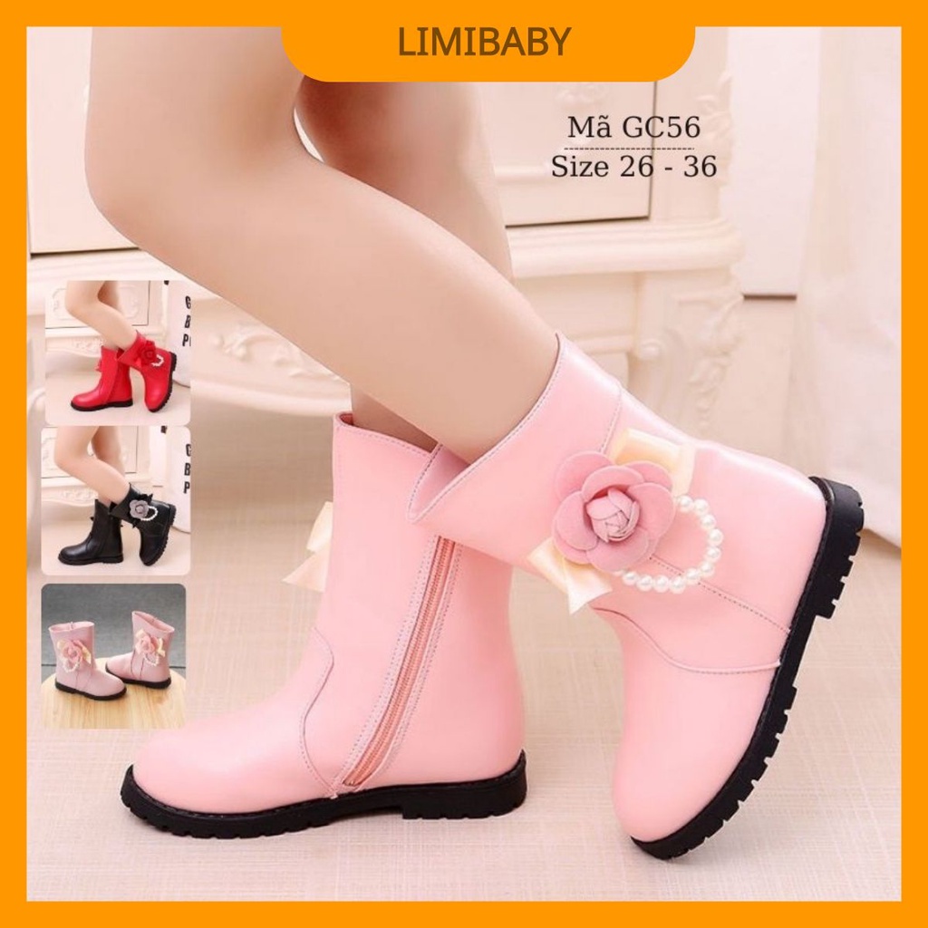 Boot cho bé gái 3 4 5 6 7 đến 12 tuổi cổ cao dáng dài chiến binh lót lông ấm áp cho bé đi học thời trang GC56