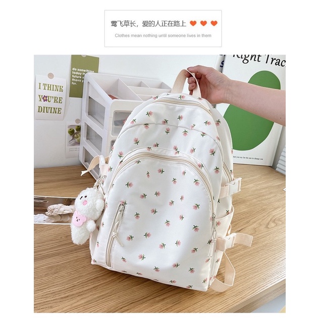 Balo Hoa Nhí Chống Nước Trơn Bloom Solid Khóa Kéo Vòm Nữ Tính