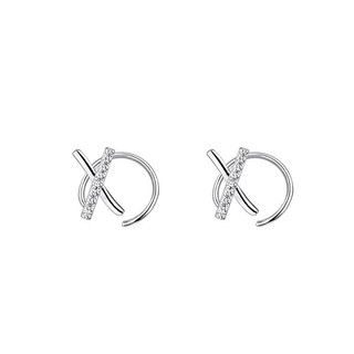 Khuyên tai bạc chữ X xoắn đá CZ 1 ly cao cấp Le'mare Jewelry G4357
