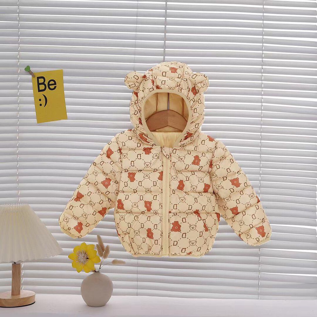 AP04 Áo phao tai gấu, áo khoác trẻ em mùa đông họa tiết hoạt hình cho bé trai bé gái