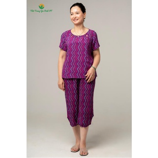 Bộ lanh mặc nhà quần lửng áo cộc lanh họa tiết B06.2131 - Thời Trang Gia Đình VT