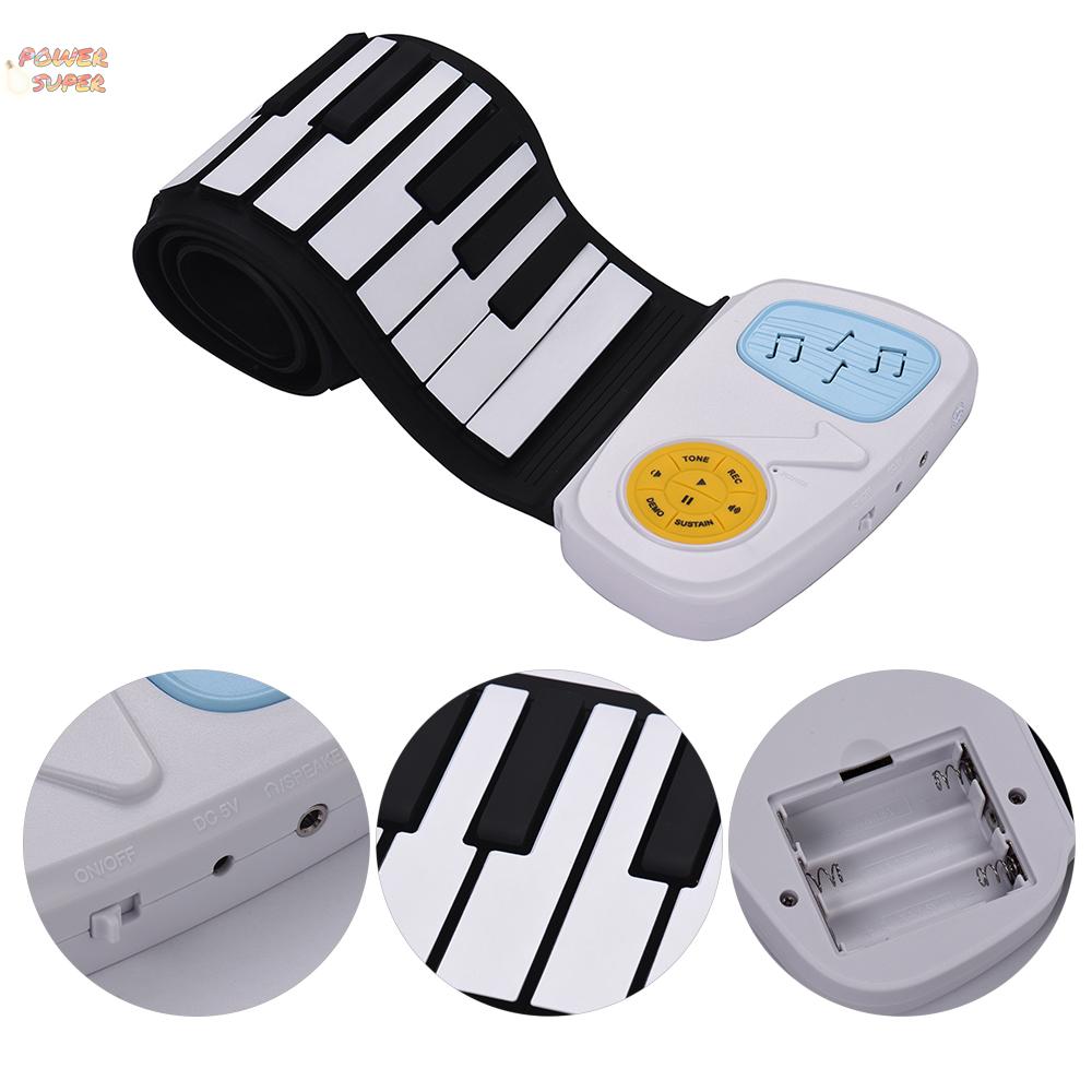 Portable 49-Key Silicon Electronic Keyboard Roll-Up Piano Built-in Speaker With Cartoon Sticker for Children Kids