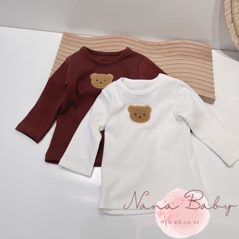 Áo thun dài tay cho bé trai và bé gái từ 4kg đến 12kg đính hình gấu đáng yêu QA32 Nanababy98