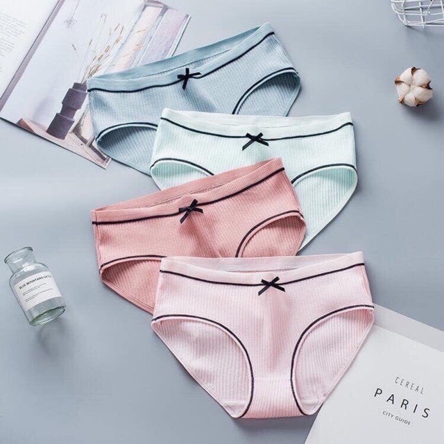 quần lót cotton tăm viền kẻ có nơ hàng cao cấp 028
