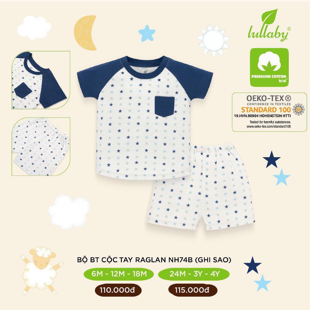 [CHÍNH HÃNG]Bộ cộc tay quần đùi cotton cao cấp bé trai họa tiết Lullaby chính hãng