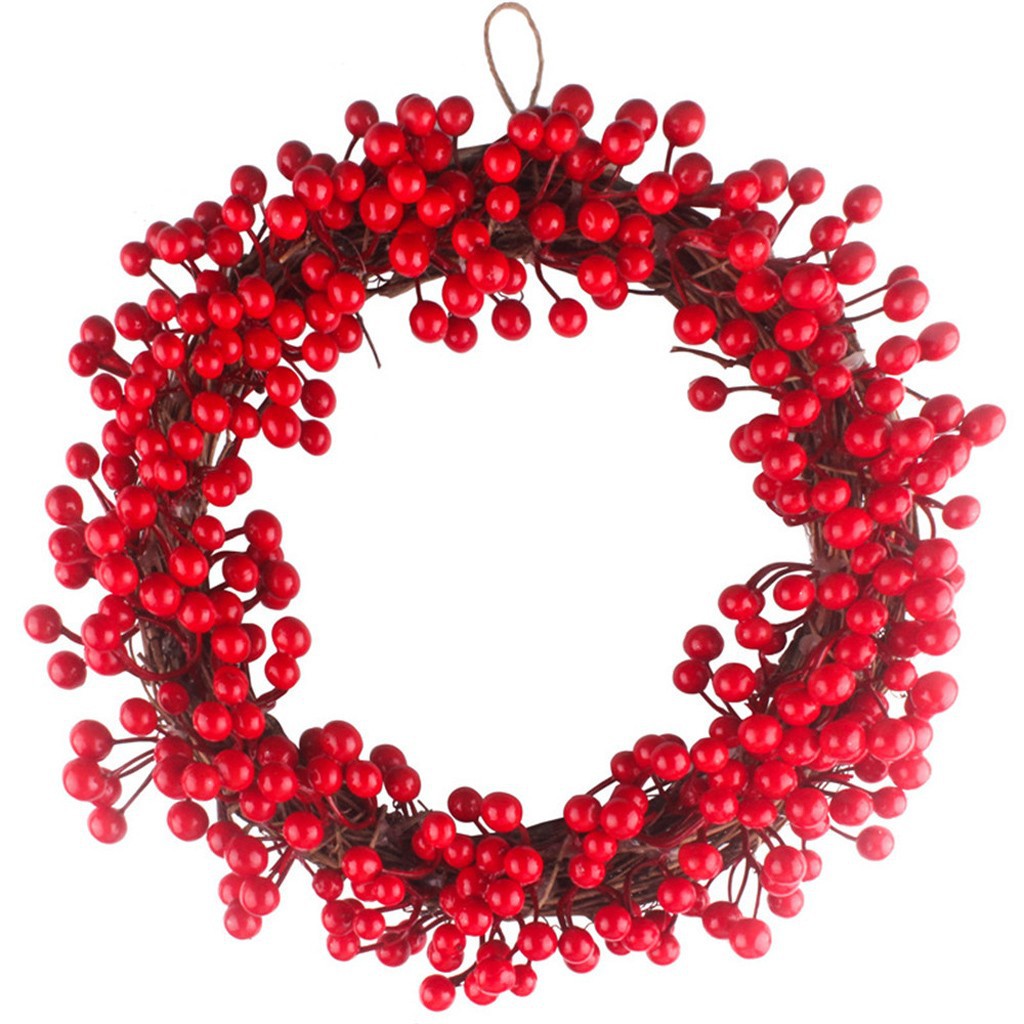 forkoobe.vn 30/35/40cm Red Berries Christmas Wreath Red Wreath Hanging Christmas Decoration