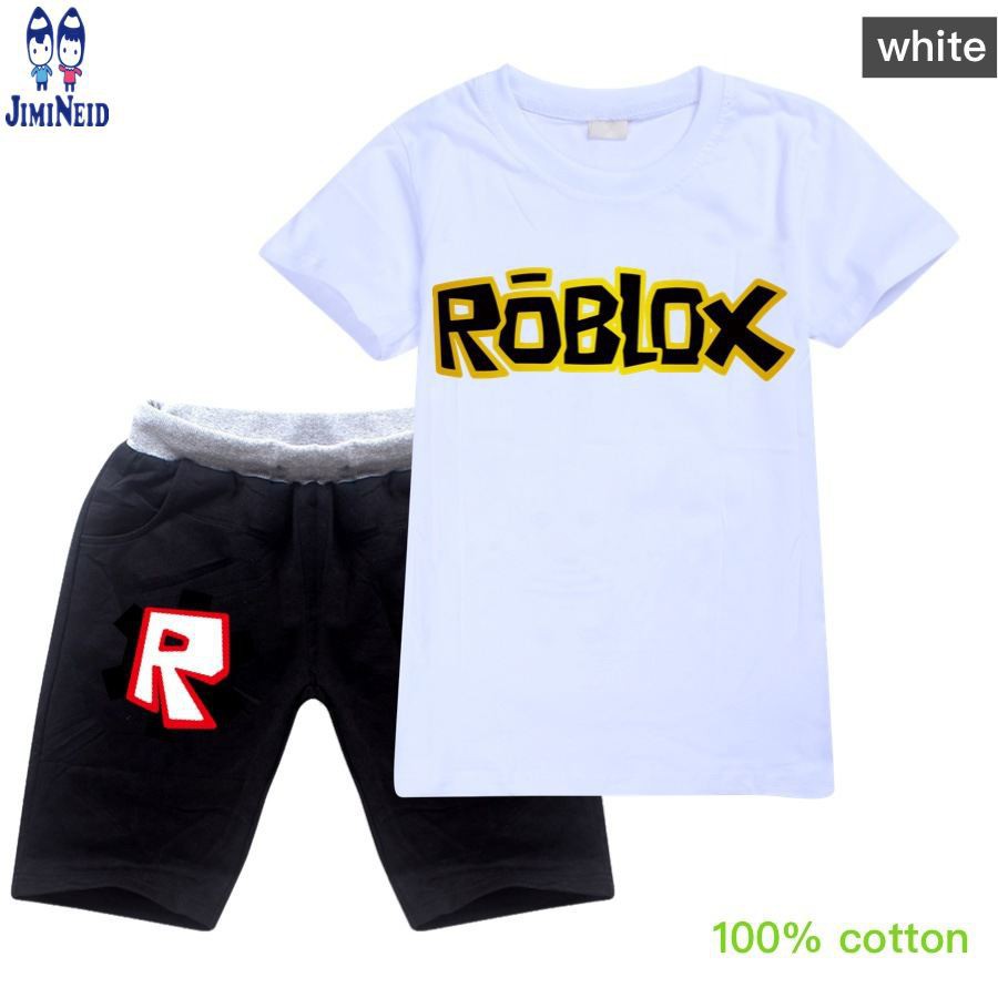 【JD】Korean Cute Cartoon Children Summer Short-sleeved cotton T-shirt + shorts 2-piece set ROBLOX Baby Kids Clothing