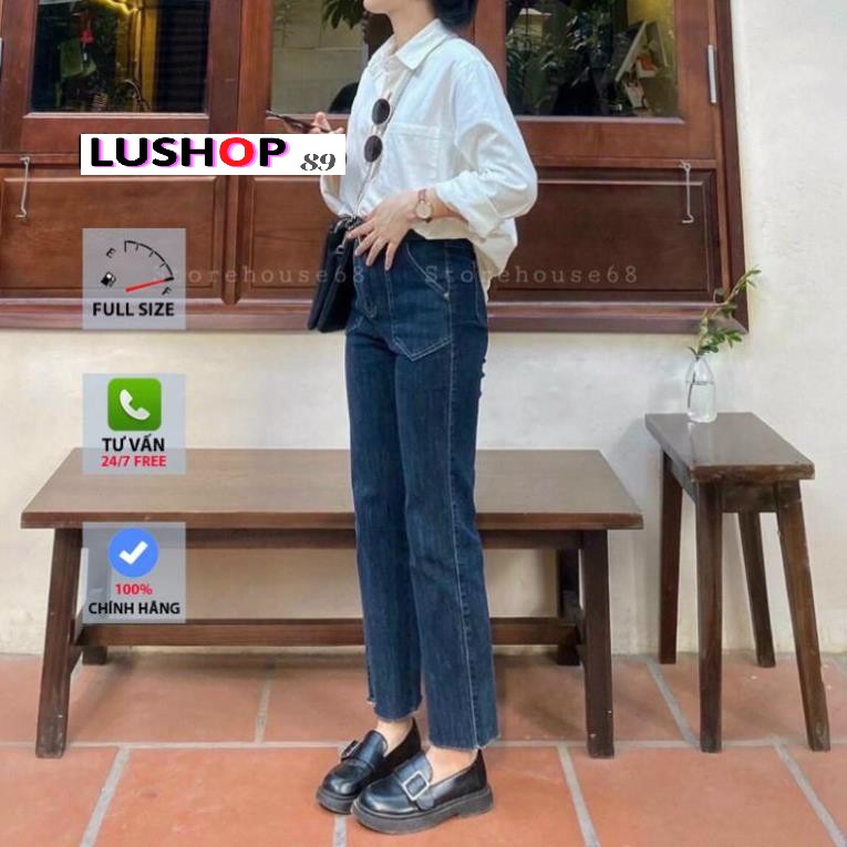 Quần jean bò baggy nữ cạp cao màu XANH ĐẬM 2 túi đáp vuông phong cách Hàn Quốc sành điệu style  Lushop89 | BigBuy360 - bigbuy360.vn