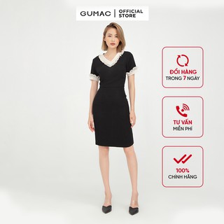 Đầm ôm nữ cổ V phối GUMAC quyến rũ màu đen DB5128