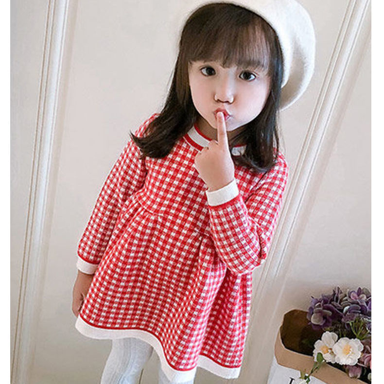 Đầm len sọc caro xinh xắn cho bé gái