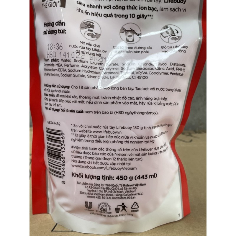 Túi Nước Rửa Tay Lifebuoy Bảo Vệ Vượt Trội 10 (Mầu Đỏ)