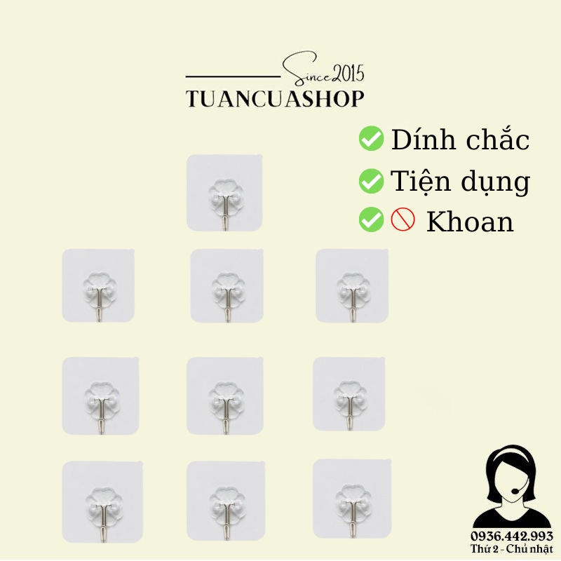 Combo 15 Móc trong treo đồ dán tường chặt chẽ tiện dụng cho nhà bếp/nhà tắm - Móc dính tường, dán tường chịu lực