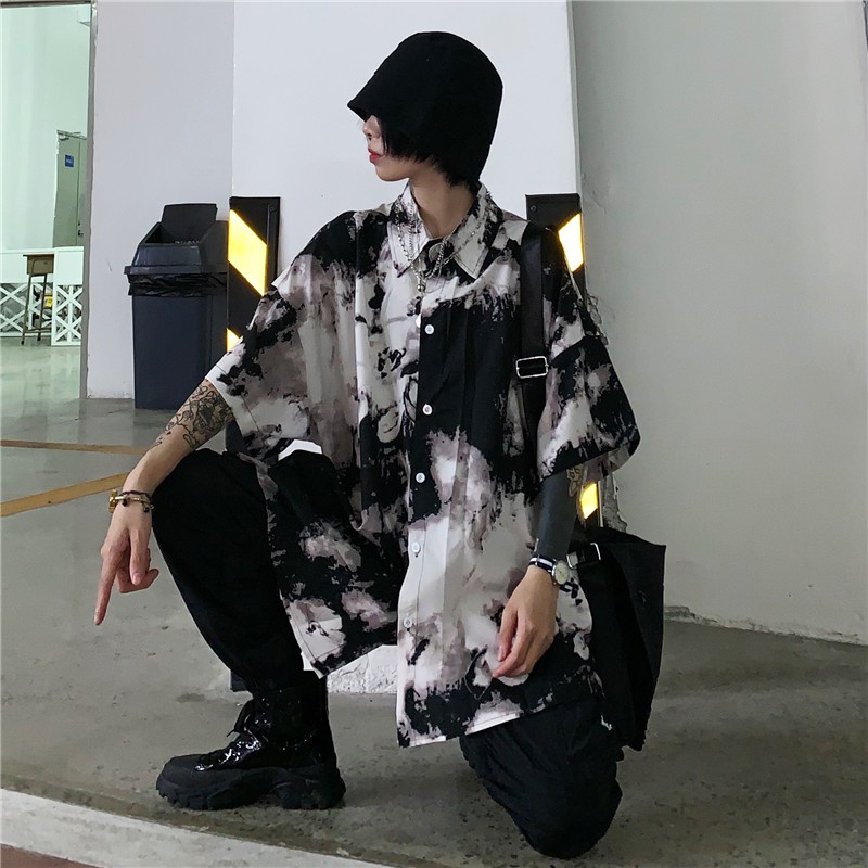 Áo sơ mi loang form rộng tay lỡ unisex phong cách hàn quốc